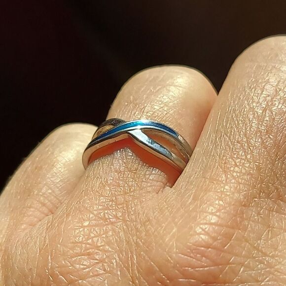 Vintage 1979 Avon Blue Enamel & Silver Tone Ring Size 5.5 - Picture 7 of 10